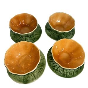 Vintage‎ Knobler Japan ceramic majolica art pottery fruit bowls & Saucers 8Pc